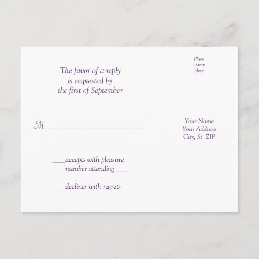 Zonnebloem Paarse Damast Bruiloft RSVP Briefkaart (Achterkant)