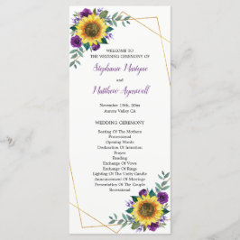 Zonnebloem Paarse Floral Geometric Wedding Programmakaart