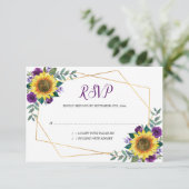 Zonnebloem Paarse Floral Geometric Wedding RSVP Kaartje (Staand voorkant)