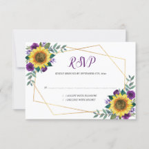 Zonnebloem Paarse Floral Geometric Wedding