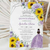 Zonnebloem Paarse Floral Princess Gown Quinceañera Kaart