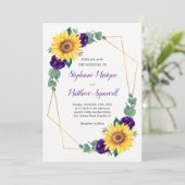 Zonnebloem Paarse Geometrische Bloemige Bruiloft Kaart (Staand voorkant)