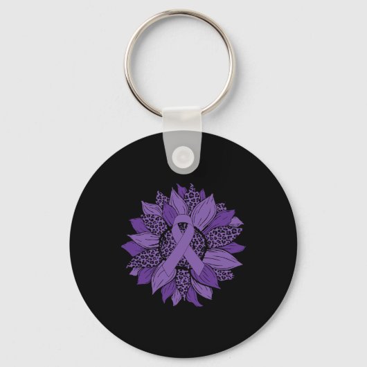 Zonnebloem Paarse lint fibromyalgie bewustzijn Ma Sleutelhanger (Voorkant)
