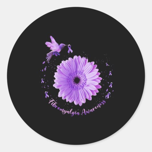 Zonnebloem Paarse lint fibromyalgie bewustzijn Ronde Sticker (Voorkant)