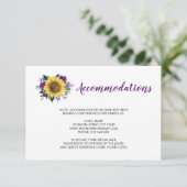 Zonnebloem Paarse Roos Bruiloft Accommodaties Informatiekaartje (Staand voorkant)