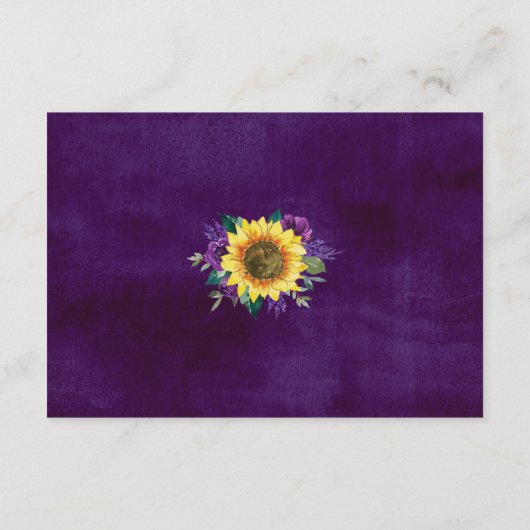 Zonnebloem Paarse Rozen Bloemen Bruiloft Receptie Informatiekaartje (Achterkant)