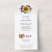 Zonnebloem Paarse Rozen Licht Floral Weddenschap All In One Uitnodiging (Binnen)