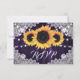 Zonnebloem Paarse Trouw RSVP Kaart Maaltijdkeuze