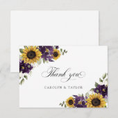 Zonnebloem Paarse Violet Bloemige Rustieke Trouw Bedankkaart (Voorkant / Achterkant)
