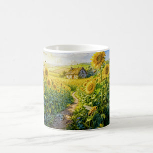 Zonnebloem Pad Cottage met Kat en Bloeiende Mea Koffiemok