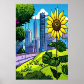 Zonnebloem, park en stad | AI Art Poster (Voorkant)