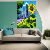 Zonnebloem, park en stad | AI Art Poster