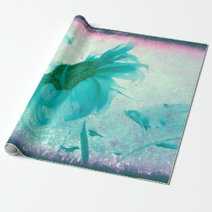 Zonnebloem Pastel Geel Blauwgroen Antiek Cadeaupapier