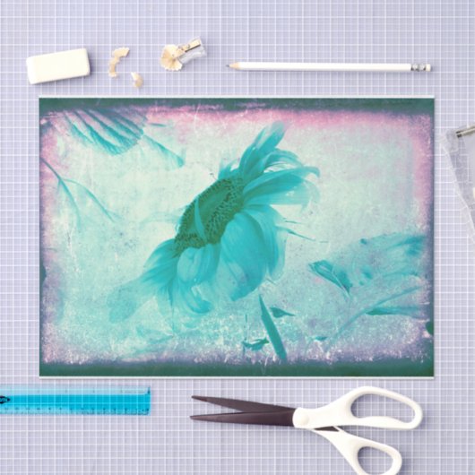 Zonnebloem Pastel Geel Blauwgroen  Antiek Tissuepapier (Craft)