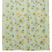 Zonnebloem patroon grillig geel blauw douchegordijn (Voorkant)