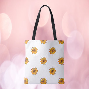 Zonnebloem patroon hand getekend geel tote bag