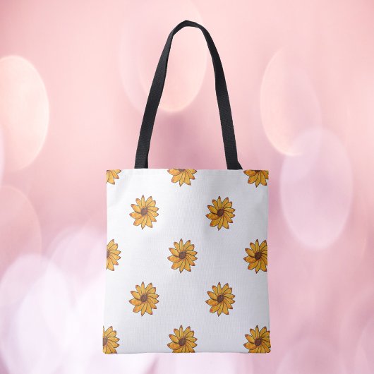 Zonnebloem patroon hand getekend geel tote bag