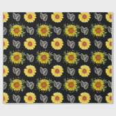 Zonnebloem patroon inpakpapier, zwarte achtergrond cadeaupapier (Vlak)