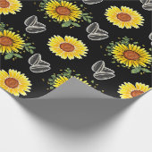 Zonnebloem patroon inpakpapier, zwarte achtergrond cadeaupapier (Hoek)