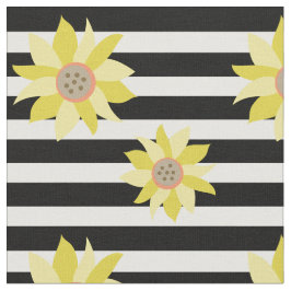 Zonnebloem Patroon Zwart & Wit Stripe Stof