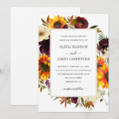 Zonnebloem Peony Burgundy Red Paarse Floral Wedden Kaart (Voorkant / Achterkant)