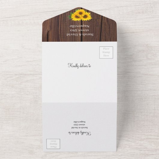 Zonnebloem Persoonlijke bruiloft All In One Uitnodiging (Buitenkant)