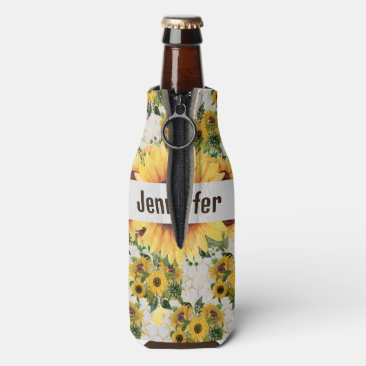 Zonnebloem Persoonlijke naam Tall Seltzer Koelbox Flesjeskoeler (Fles Achterkant)