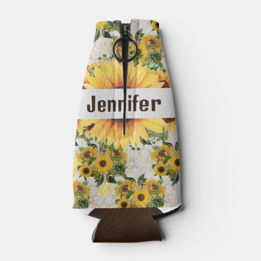 Zonnebloem Persoonlijke naam Tall Seltzer Koelbox Flesjeskoeler (Achterkant)