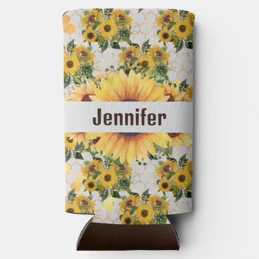 Zonnebloem Persoonlijke naam Tall Seltzer Koelbox Seltzer Blikjeskoeler (Achterkant)