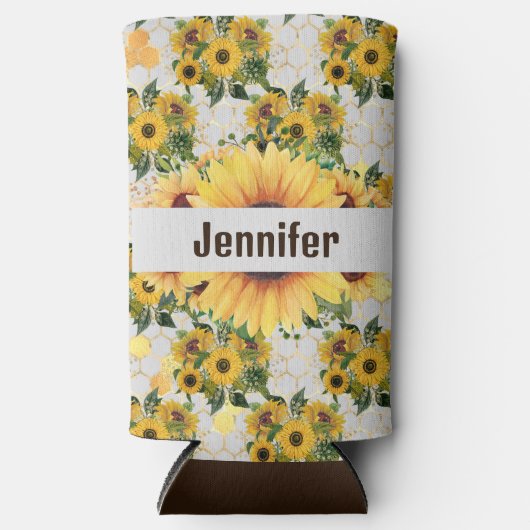 Zonnebloem Persoonlijke naam Tall Seltzer Koelbox Seltzer Blikjeskoeler (Voorkant)