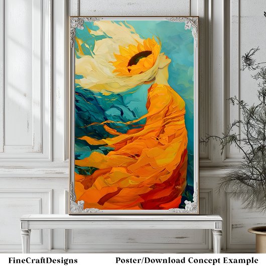 Zonnebloem Pet Modern Uniek Ongewoon Schilderij B8 Poster