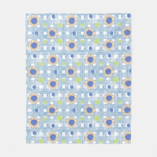 Zonnebloem & Plaid  Design Fleece Deken (Voorkant)