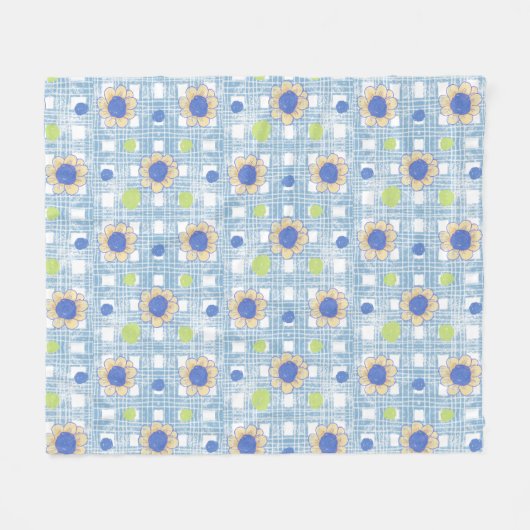 Zonnebloem & Plaid  Design Fleece Deken (Voorkant (Horizontaal))