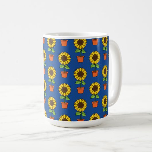 Zonnebloem Plant in een potpatroon Koffiemok (Voorkant rechts)