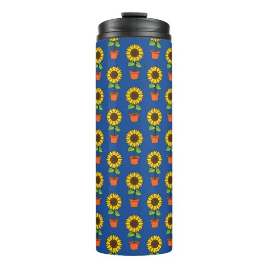 Zonnebloem Plant in een potpatroon Thermosbeker (Voorkant)