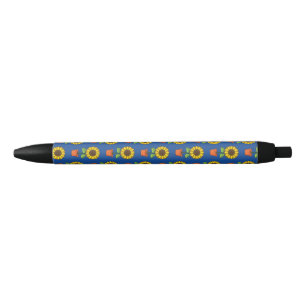 Zonnebloem Plant in een potpatroon Zwarte Inkt Pen