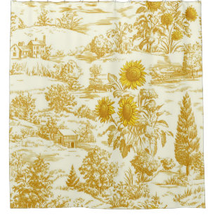 Zonnebloem Platteland Vintage Geel Toile (2) Douchegordijn