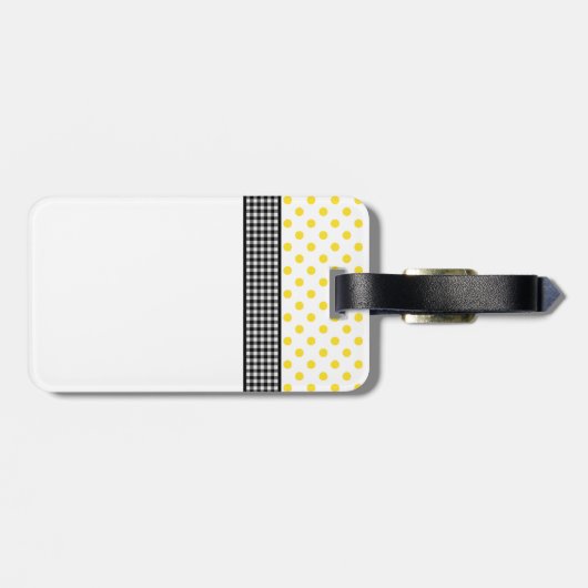 Zonnebloem Polka Dot Gingham Geel Zwart Wit Bagagelabel (Achterkant horizontaal)