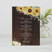 Zonnebloem Pompoen Bourgogne Wedding Menu Kaart (Staand voorkant)