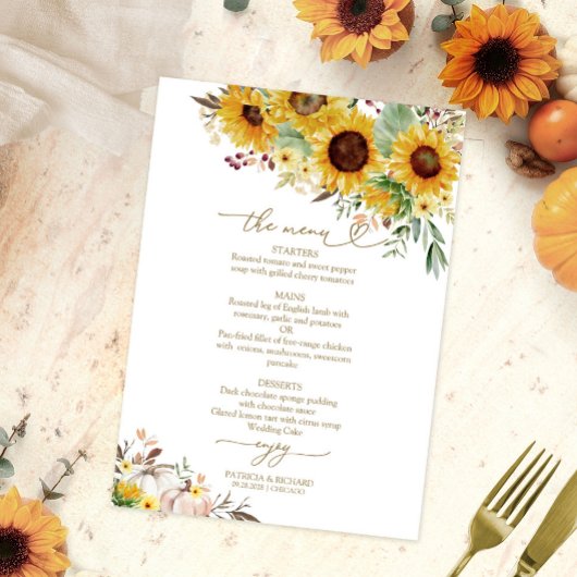 Zonnebloem Pompoen Bourgogne Wedding Menu Kaart
