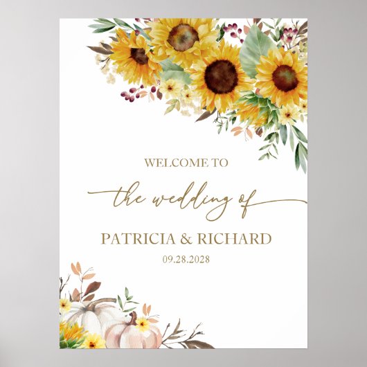 Zonnebloem pompoen bruiloft welkom poster (Voorkant)