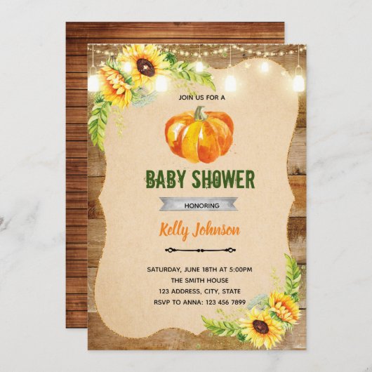 Zonnebloem pompoen douche verjaardagsuitnodiging kaart (Voorkant / Achterkant)