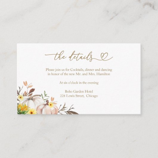 Zonnebloem Pompoen Fall Wedding Details Informatiekaartje (Voorkant)