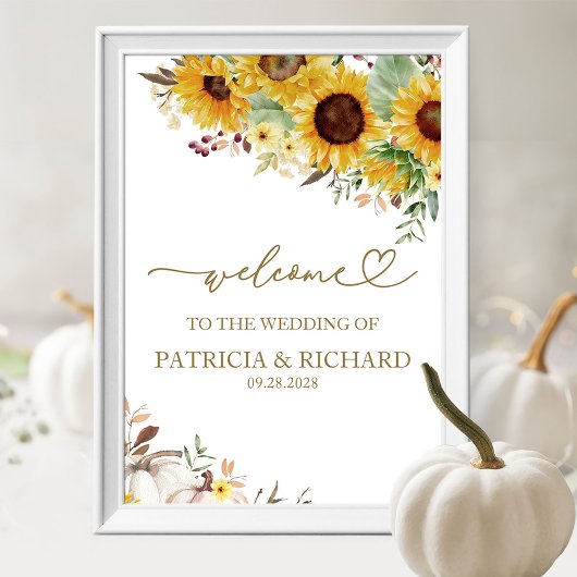 Zonnebloem Pompoen Fall Wedding Welkom Poster