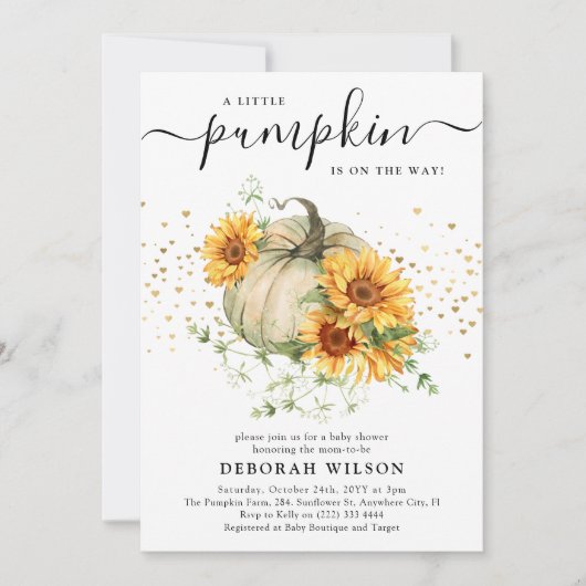 Zonnebloem Pompoen Geslacht Neutraal Baby shower Kaart (Voorkant)