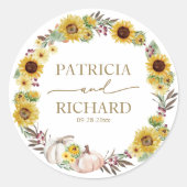Zonnebloem pompoen krans vallen bruiloft ronde sticker (Voorkant)