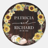 Zonnebloem pompoen krans vallen bruiloft ronde sticker (Voorkant)