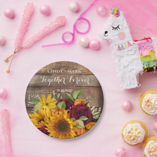 Zonnebloem, Pompoen & Rozen Bruiloft Borden Papieren Bordje (Feest)