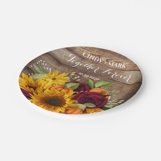 Zonnebloem, Pompoen & Rozen Bruiloft Borden Papieren Bordje (Gekanteld)