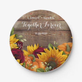 Zonnebloem, Pompoen & Rozen Bruiloft Borden Papieren Bordje
